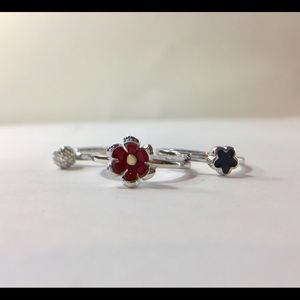 Jewelry | Enamel Stack Rings Flower Ring Cz Ring Sterling | Poshmark
